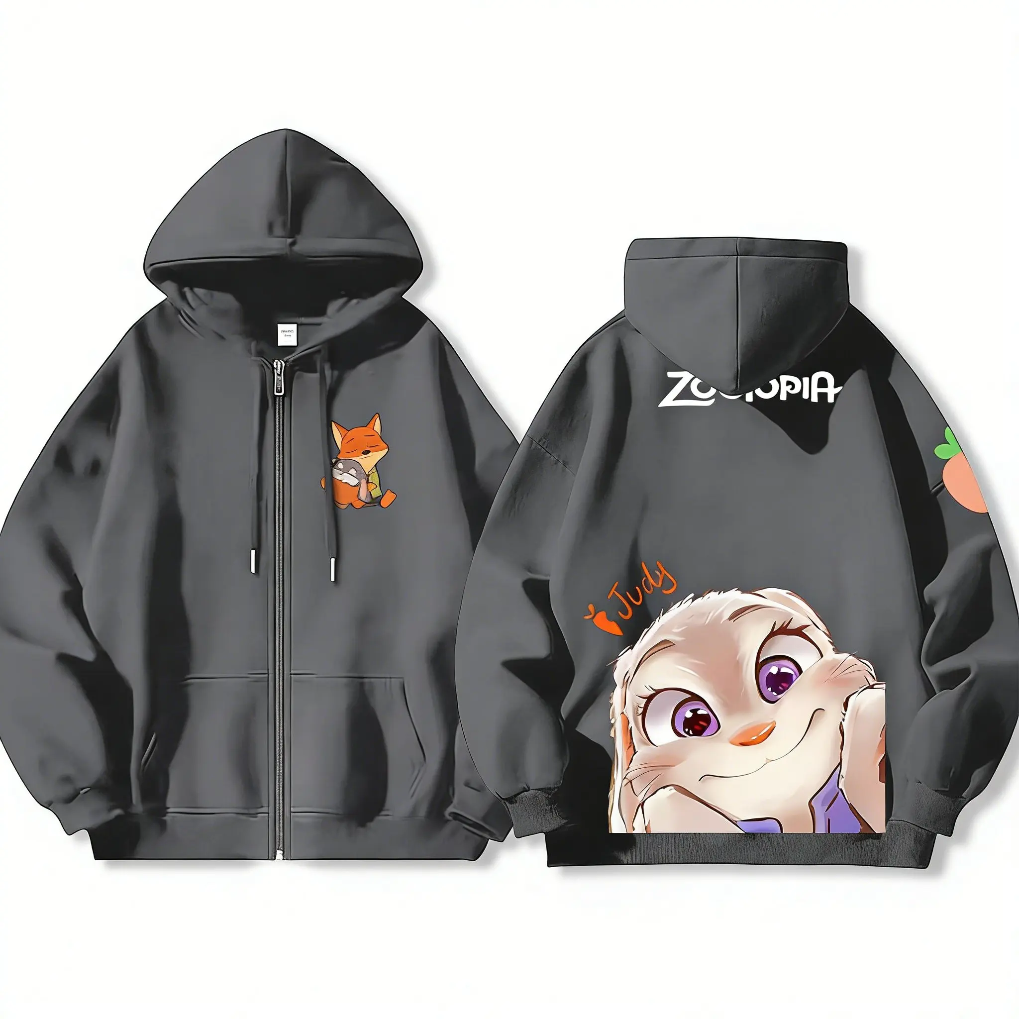 

Толстовка на молнии с принтом «Зоотопия» для мужчин и женщин, повседневная уличная одежда, аниме, графический принт, весна-осень 2026, пуловер, куртка, Y2K