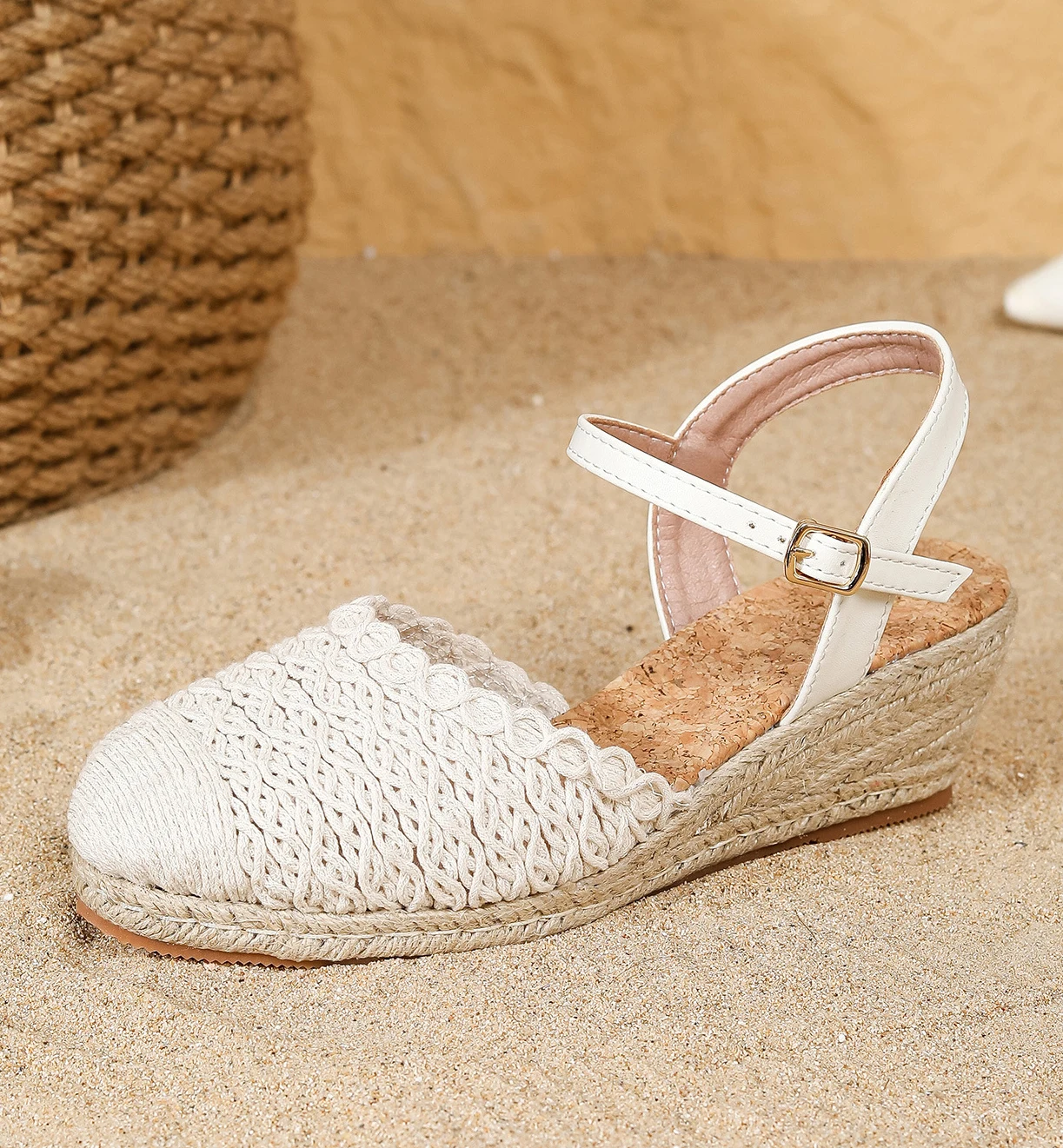 LIHUAMAO, zapatos de esparto tejidos, sandalias de cuña para mujer, zapatos de tacón alto, sandalias con plataforma, sandalias informales para fiesta de boda
