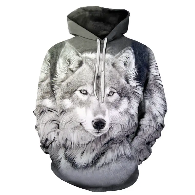 Sıcak Satış İlkbahar ve Yaz Erkekler ve Kadınlar 3d baskılı kapüşonlu svetşört Vahşi Kurt Kafası Anime Desen Moda Kazak Hoodie Tam Boy