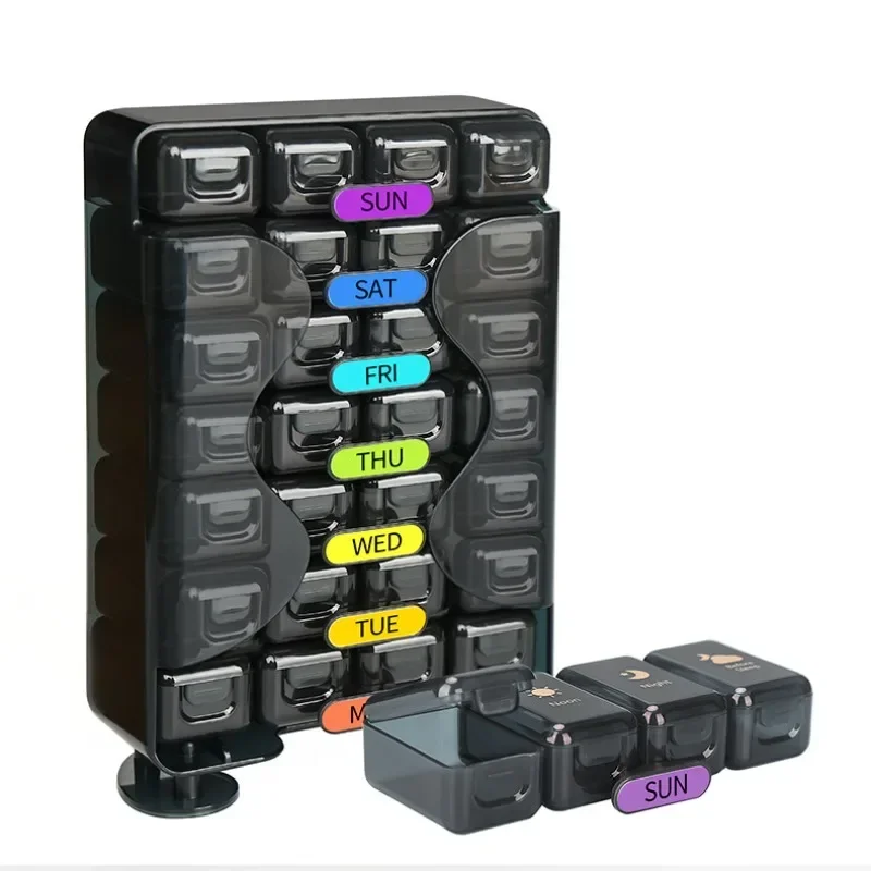 Siete días a la semana temprano, medio y tarde para recordar 28 pastillas de gran capacidad, mini caja de medicina dispensada para transportar personas mayores