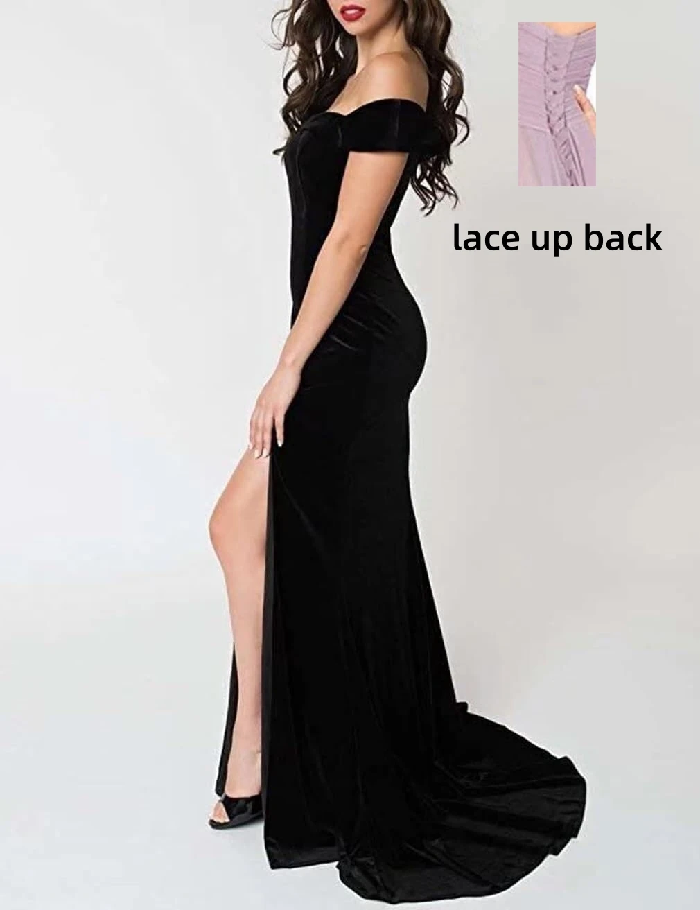 Women's Velvet Mermaid Bridesmaid Dresses for Wedding Off The Shoulder Long Formal Prom Dress