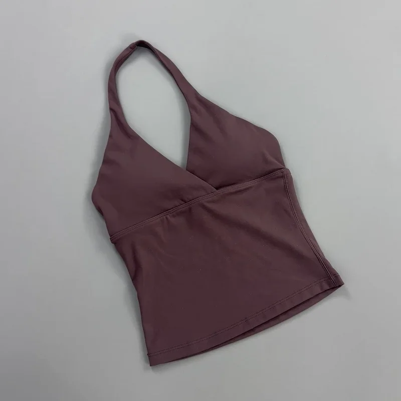 Histello Damen Gym Halter Sport-Tanktop mit tiefem V-Ausschnitt, gepolstert, ärmellos, Workout-Crop-Tanktop, Fitness-Yoga-Camisole, Activewear – Detail 13