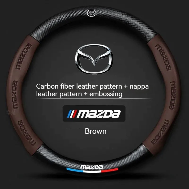 For Mazda 3 5 6 SKYACTIV CX30 CX5 CX8 CX9 MX5 RX8 RX7 BT50 Axela Atenza Car Steering Wheel Cover Carbon fiber Leathe Accessories - view 3