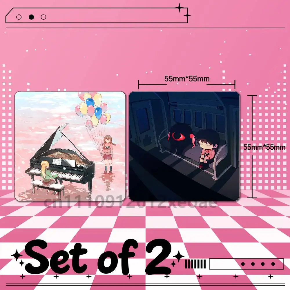 Yume Nikki game 2PCS Set PVC Fridge Magnet 55x55mm Square Magnetic Sticker for Kitchen Home Decor Gift