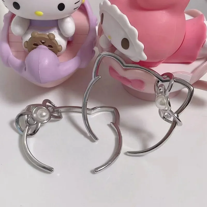 Cute Cat Head 3D Pearl Bangle Simple and Sweet Girl Bracelet JK Accessories Open Bracelet Gifts for Girls' Valentine's Day