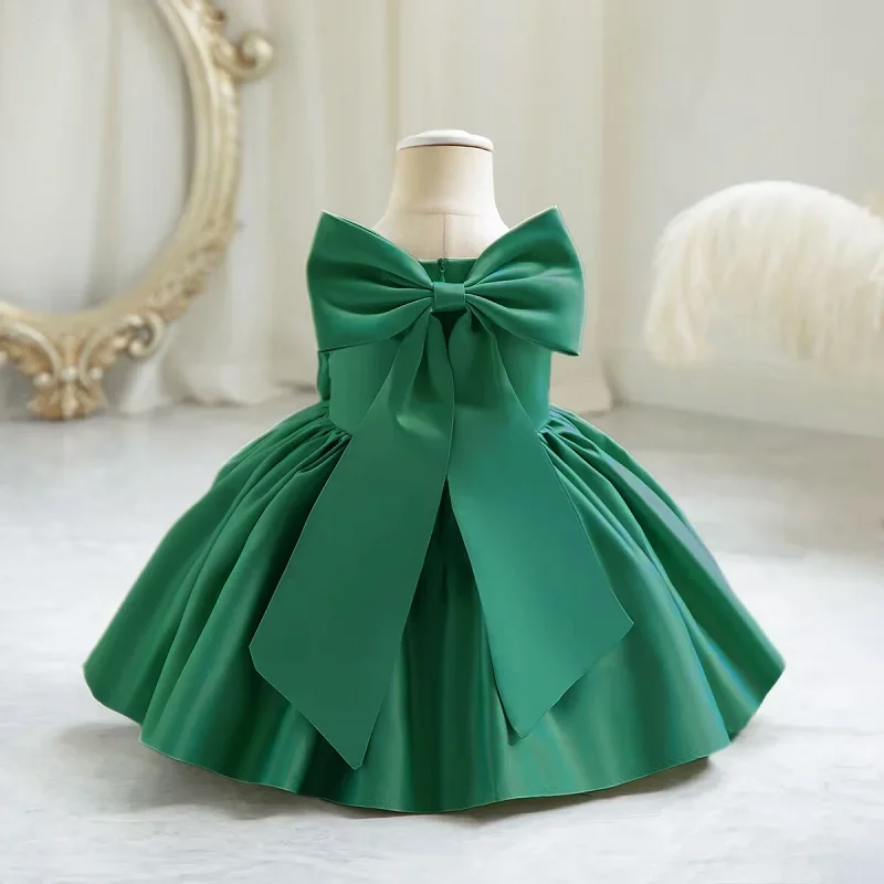 2024 New Girl\'s big bow princess dress 0-5-year-old baby fashion satin dress Carnival birthday party host performance dress