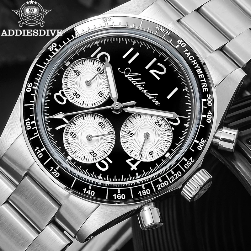 

ADDIESDIVE Men's Quartz Watch Luxury Ceramic Bezel K1 Domed Glass BGW9 Luminous 100m Waterproof Watches Chronograph Men Watch