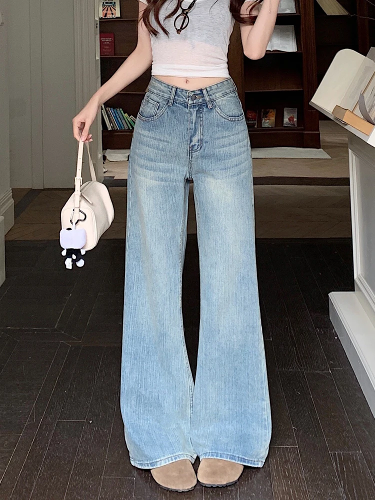 

Low Waist Wide Leg Jeans Women's Fashionable Versatile Summer New Style Loose Fit Bell Bottom Pants Korean Style Washed Denim
