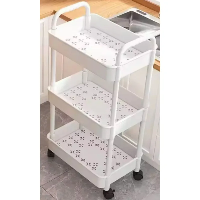 High quality Home Organizer Multi Layer Shelf Metal Rolling Hand Cart  amp Trolleys Plastic Kitchen Display Storage