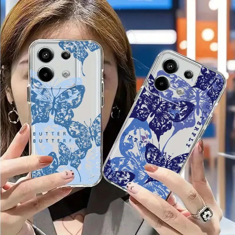 

Blue Butterfly Pattern Phone Case For Redmi K 80 70 70E 60 60E 50 40 40S 15C 15 12 A2 A1 Turbo 4 Ultra Pro Plus