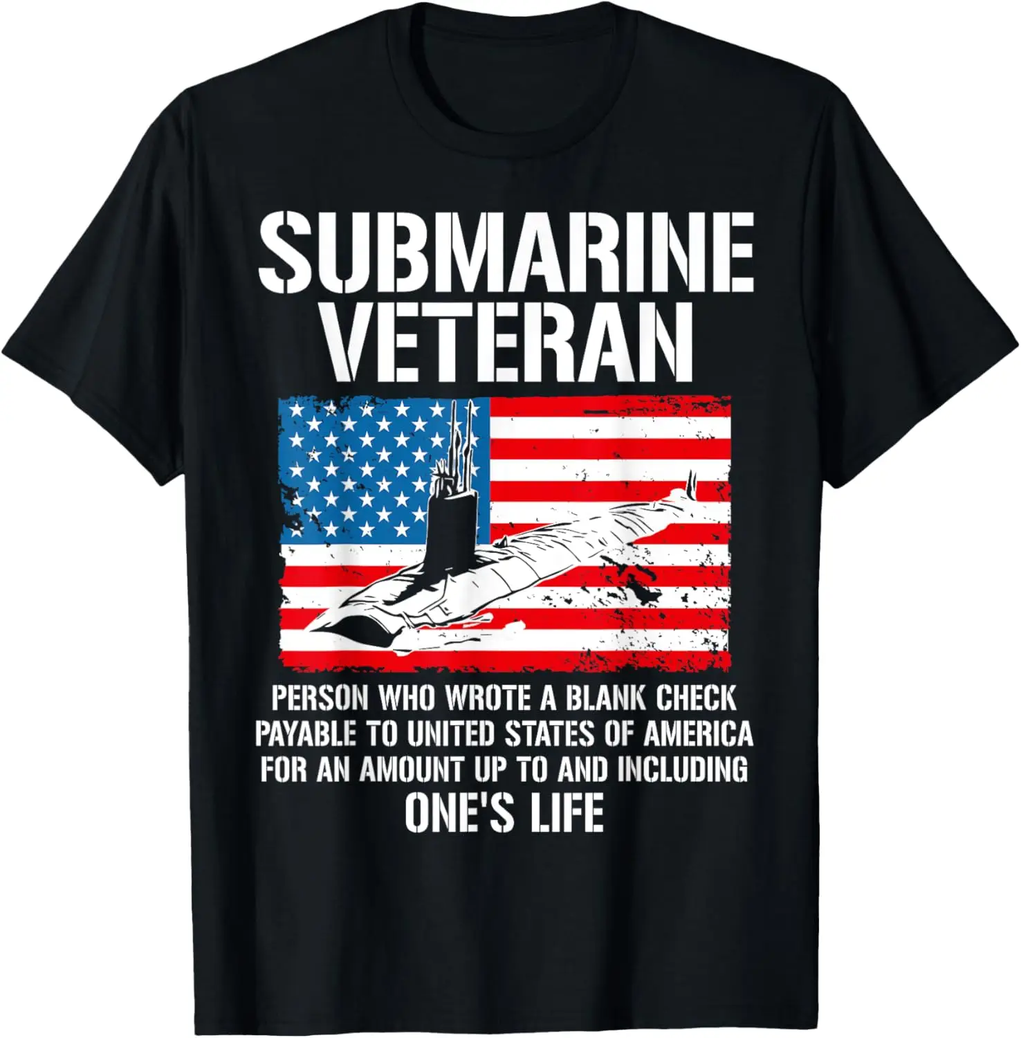 Camiseta engraçada do veterano submarino que escreveu uma camiseta de verificação em branco
