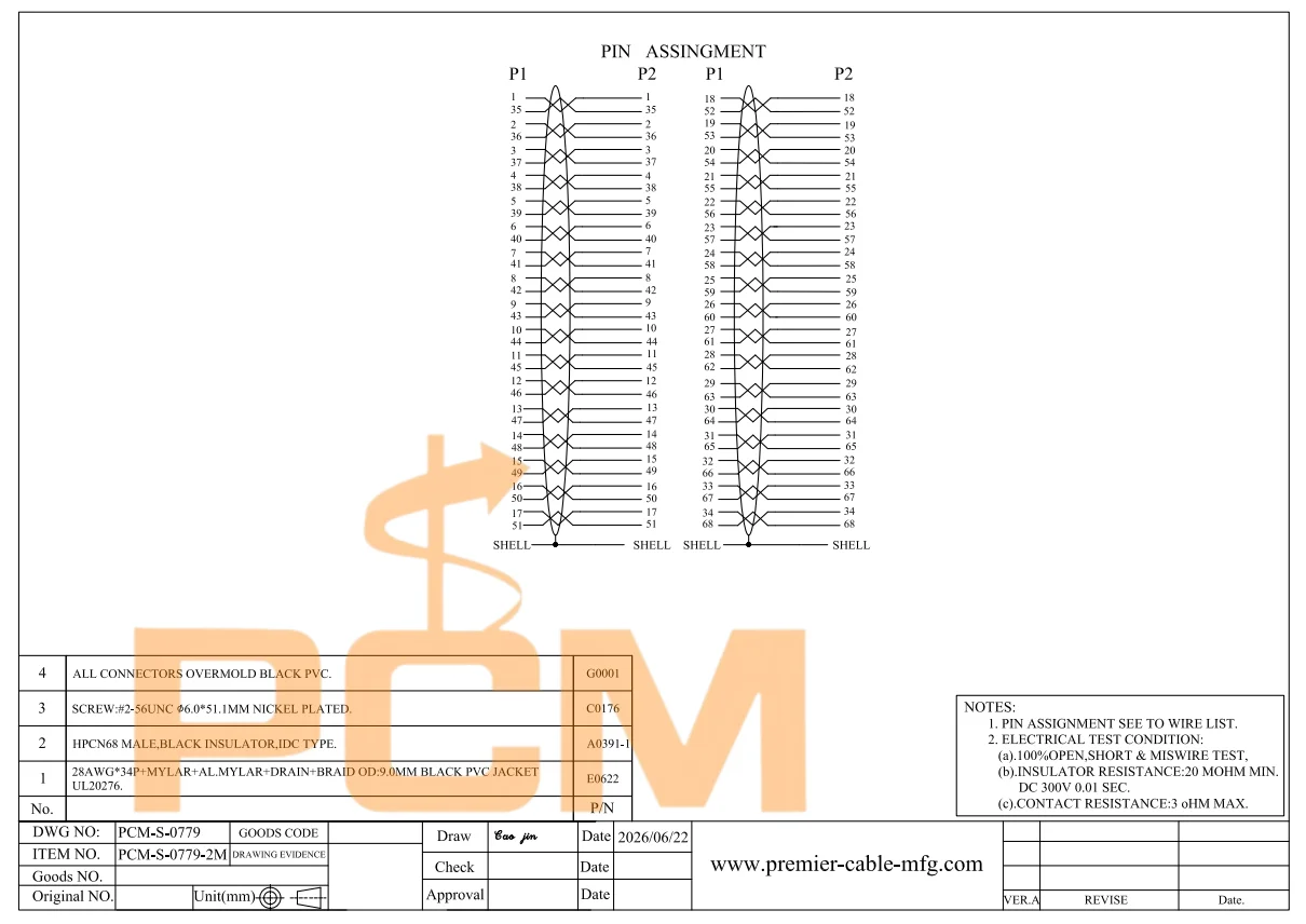 HPCN68 68-Pin-zu-HPCN68 68-Pin-Kabel, High-Density-SCSI-Signalkabel, abgeschirmtes Datenkabel für industrielle Automatisierungsgeräte – Detail 4