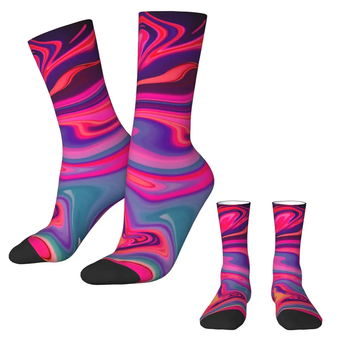 Neon-Socken mit abstraktem Druck, blauer flüssiger Marmor, Gothic-Strümpfe, Damen, weiche, atmungsaktive Outdoor-Sportsocken, Herbst-Anti-Rutsch-Socken