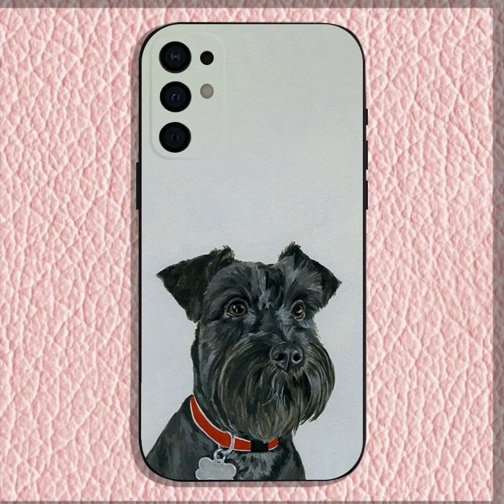 Funda de teléfono de perro Schnauzer de dibujos animados para Samsung S25,S24,S21,S22,S23,S30,Ultra,S20,Plus,Fe,Lite,Note,10,9,5G cubierta negra