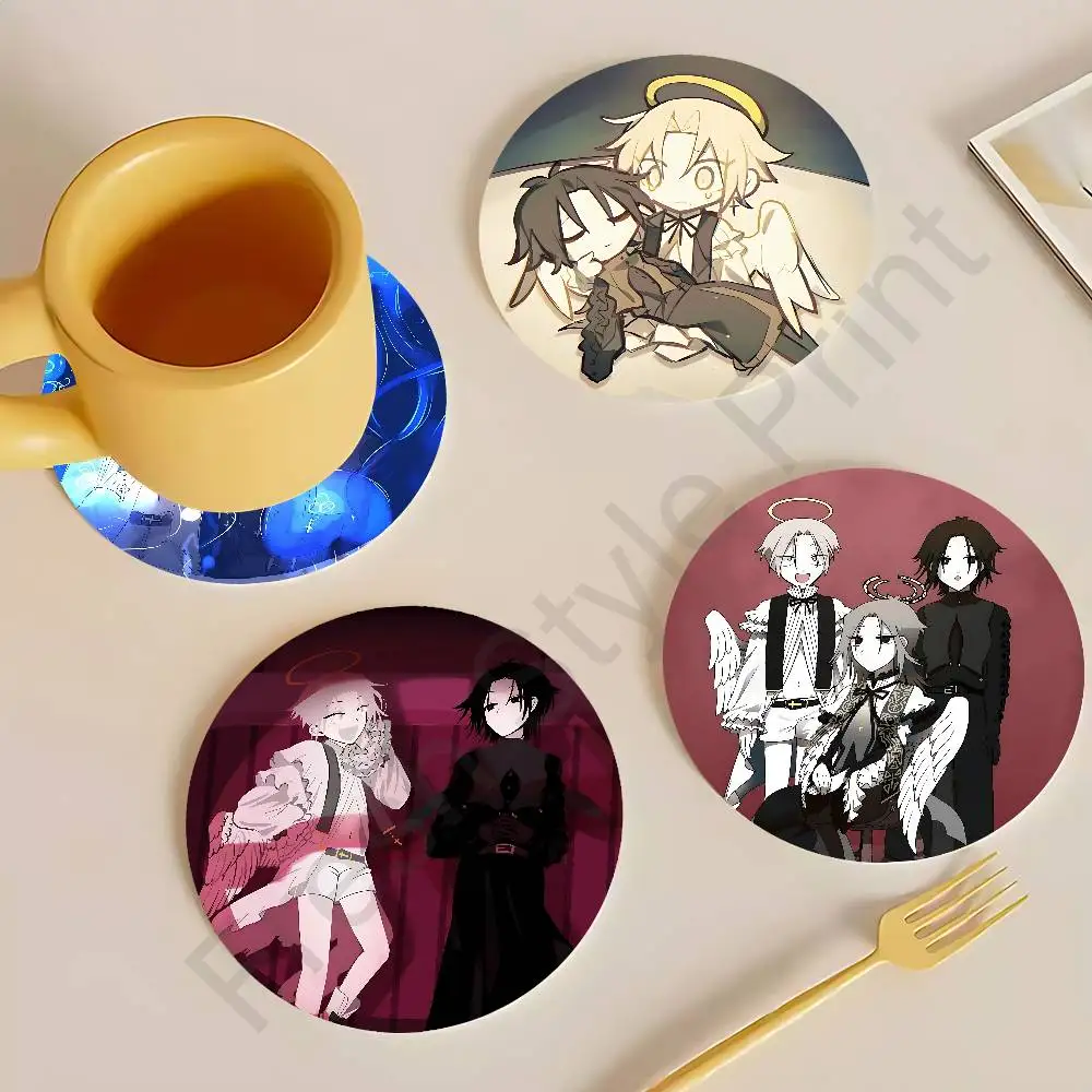 

S-SHTDN Game Heat Resistant Round Wooden Coasters Non-slip Drink Cafe Decoration 2D Flat Color Print Coasters