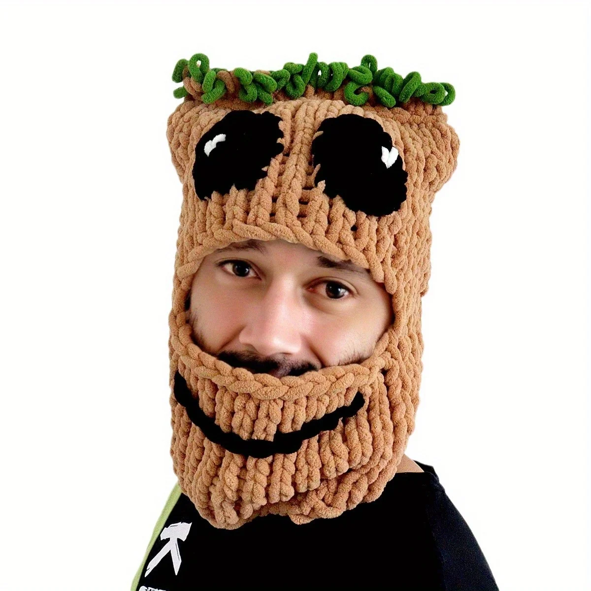 Tree Man Face Mask Hat Handmade Knitted Cute and Funny Groot Autumn and Winter Warm Mask Head Cover Hat