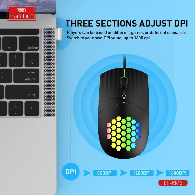 ماوس الألعاب لأجهزة النوع C RGB مصباح ليد قابل للتخصيص 1600 ديسيبل متوحد الخواص والأضواء الملونة تصميم ماوس من النوع C على شكل قرص العسل