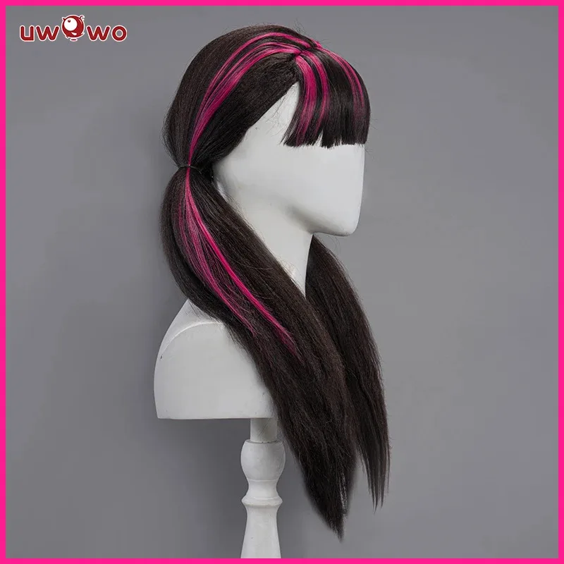 UWOWO Monster High Cosplay peluca Draculaura pelo largo 60CM de largo negro rosa peluca resistente al calor