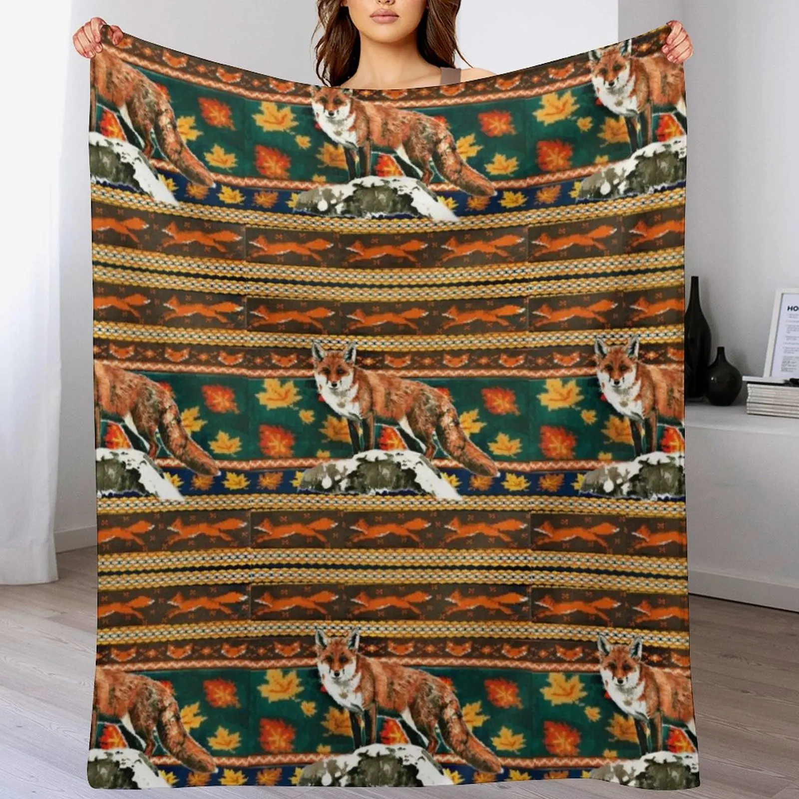 

Fall Sweater Fox Throw Blanket Furrys valentine gift ideas Plush Bed Blankets