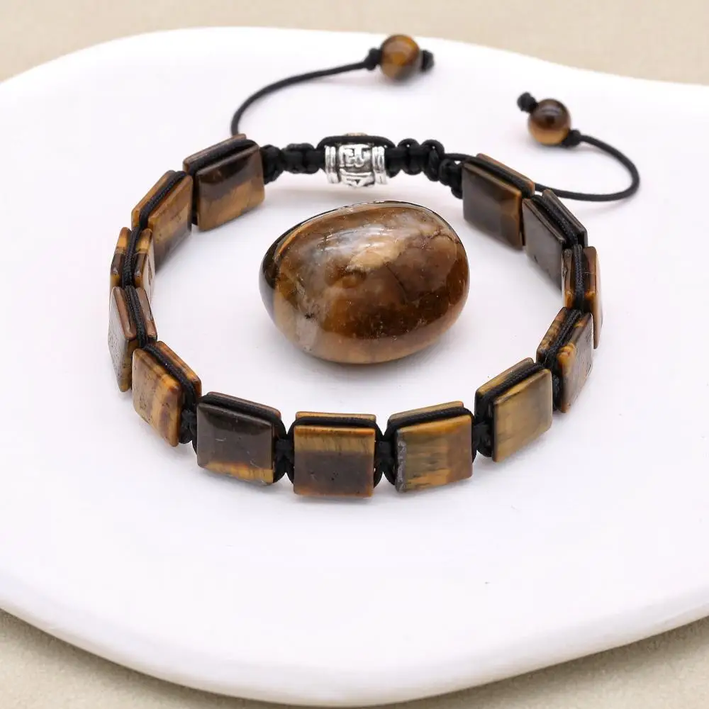 Natural Tiger\'s Eye Stone Braided Bracelets & Bangles Punk Man Women Friendship Chakra Charm Bracelet Couple Jewelry Gifts