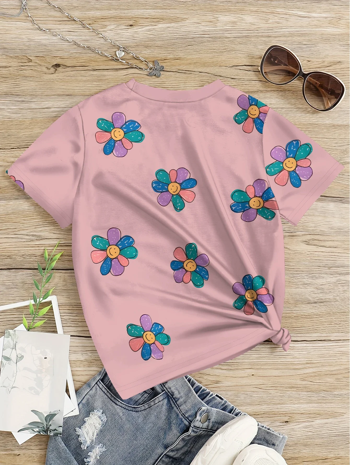 10 Year Old Girl Clothes for Girls Kids T-shirts Sun Flower 2024 Girl Summer Child T-shirt Children Top Children\'s Clothing Teen