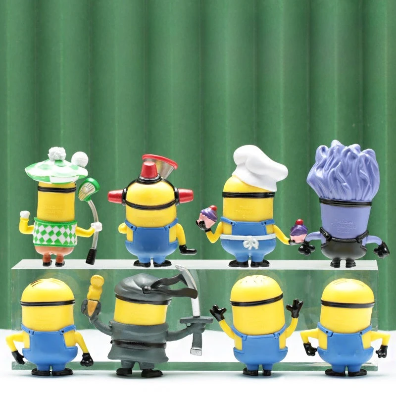 

New Hot Selling 8pcs/set Despicable Daddy Minions Handmade Cute Cartoon Anime Doll Cake Baking Car Desktop Decoration Gifts