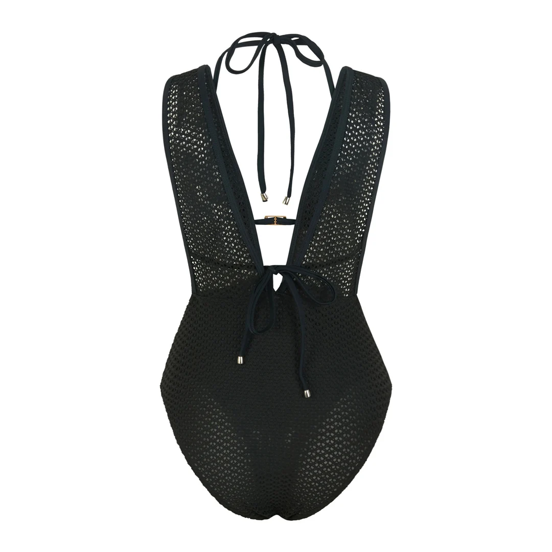 S - XL, tiefes V-Ausschnitt-Design, Strick-Fischnetz-Material, Damen-Badeanzug, einteiliger Badeanzug, Damen-Monokini, rückenfreier Badeanzug, Badebekleidung, Modell V7832. – Detail 23