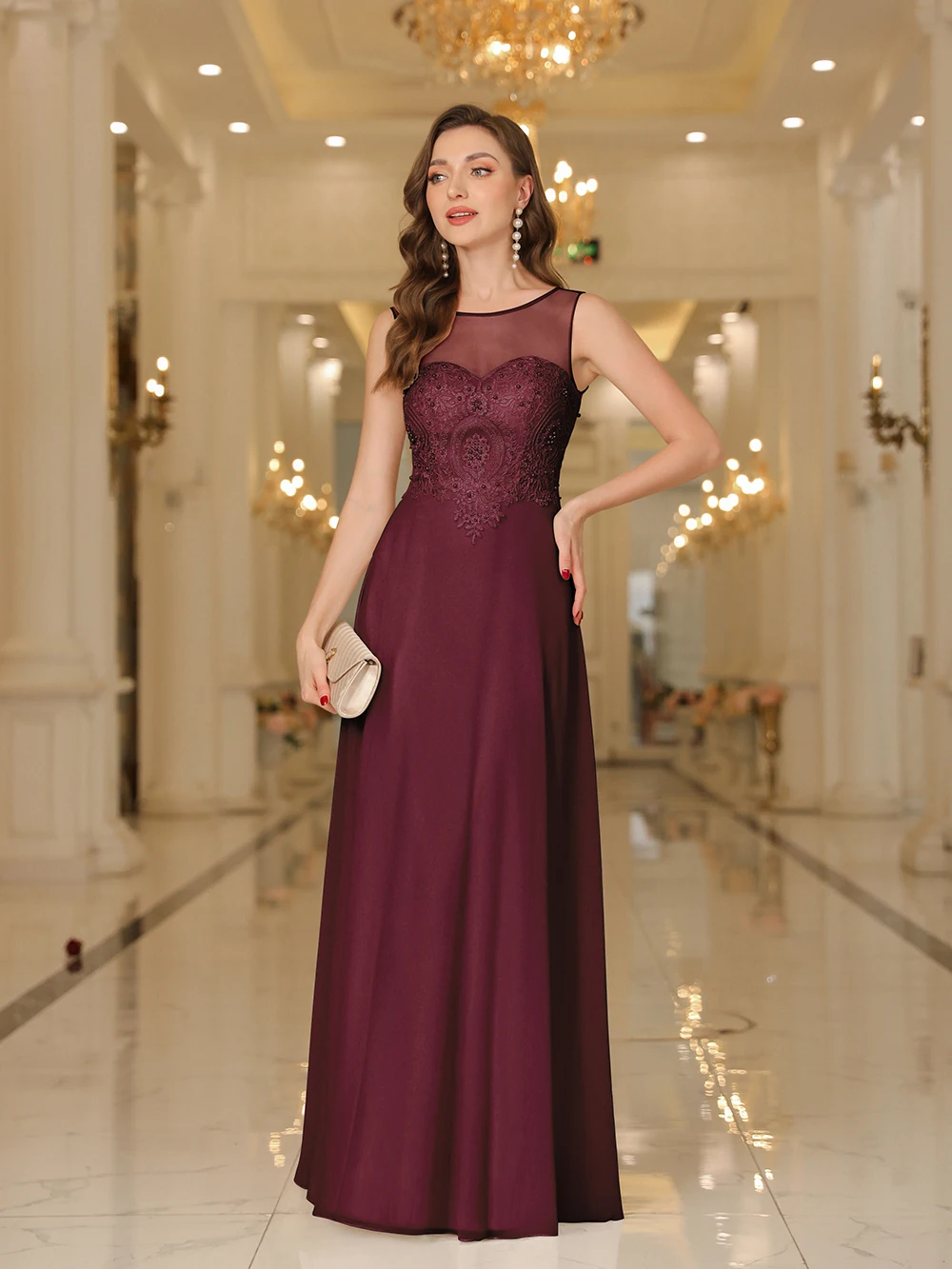 Classy Chiffon Long Bridesmaid Dresses For Weddings Woman Elegant Guest Sleeveless A Line Lace Maxi Party Gowns 2024