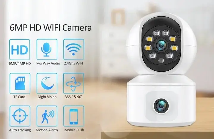 

6MP iCsee APP Bluetooth Wireless Dual Lens PTZ IP Dome Camera AI Humanoid Detection Full Color Security CCTV Baby Monitor