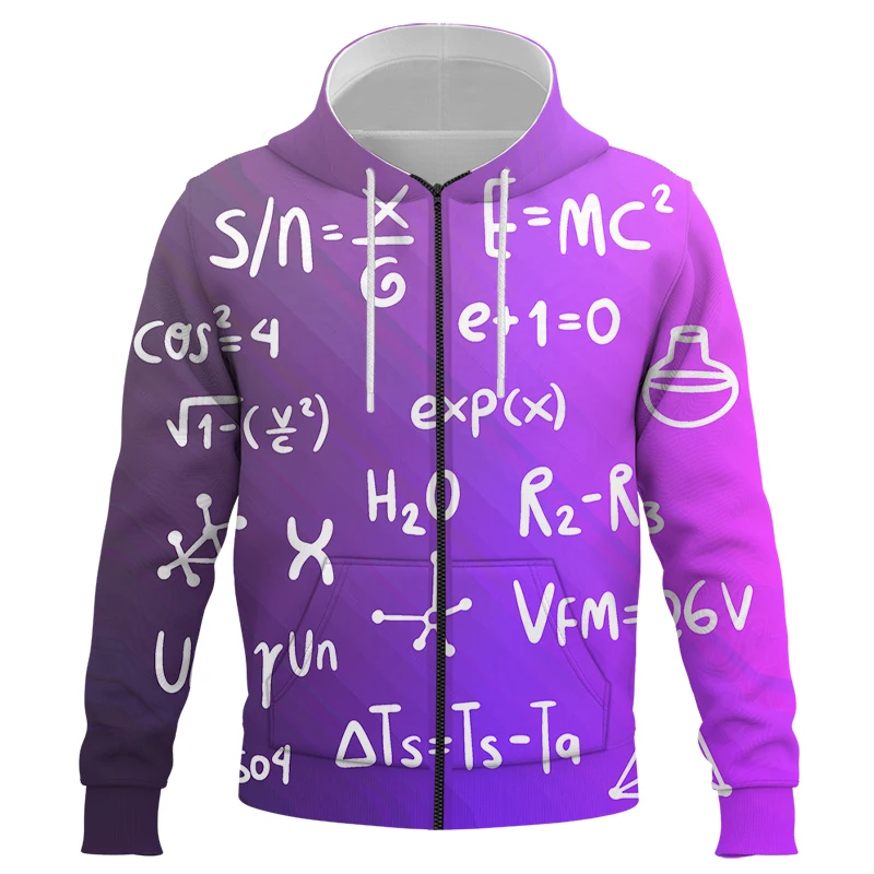 mathematical formula Zipper Hoodies 3D Printed Sweatshirt Men Women Fashion Streetwear Oversized Hoodie Pullover Harajuku Unisex