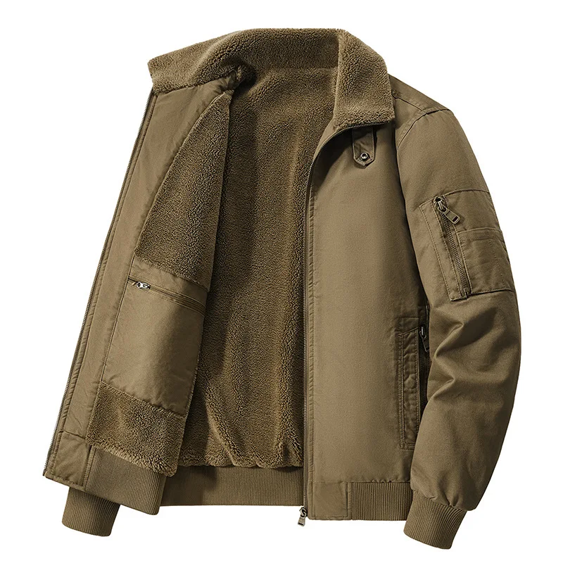 Men's New Velvet Jacket Winter Tooling Large Size Cold-proof Cotton-padded Jacket Lamb Wool Thermal Top Cotton-padded Coat