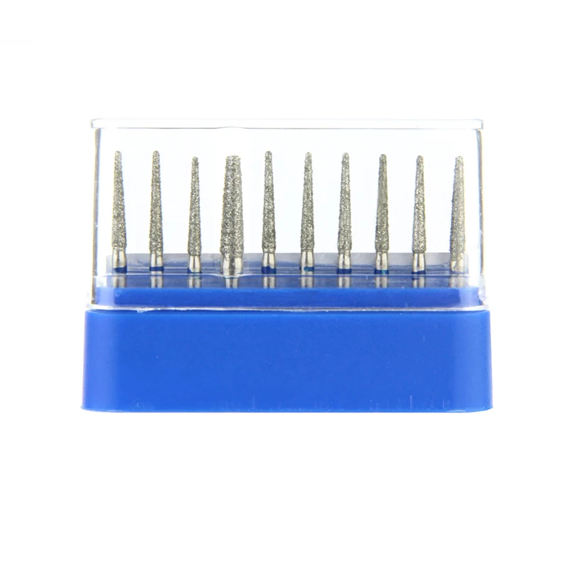 10pcs/Set Dental Drill Blue Rings 199-016M Dental Diamond Burs TR-12 FG Shank Round End Cone High Speed Grinding Tool for Dentis