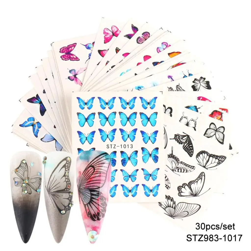 30 sztuk naklejek na paznokcie, ozdoby do manicure 3D z motywem motyli