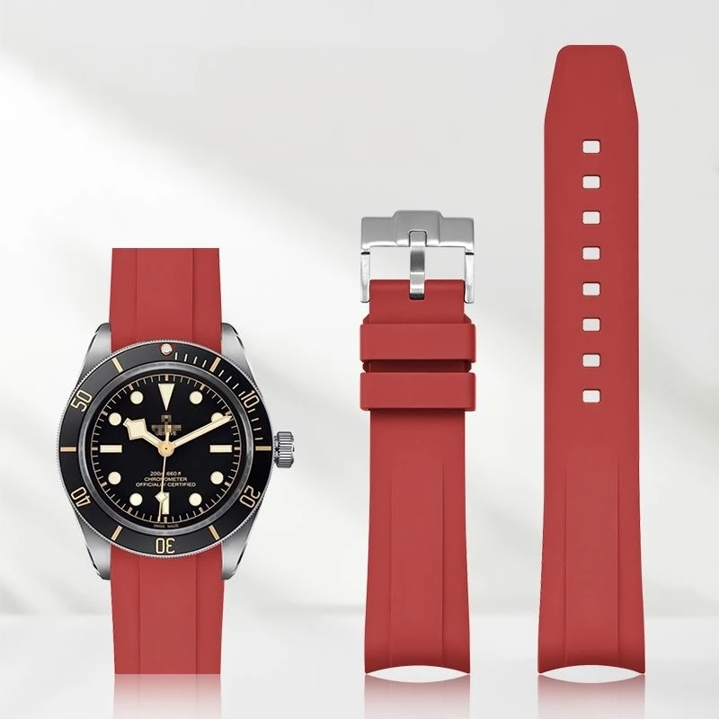 ยางนุ่มซิลิโคน 20 มม.สายนาฬิกาพิเศษสําหรับ TUDOR Black Bay GMT/PRO ปลายโค้ง PIN BUCKLE QUICK RELEASE นาฬิกา