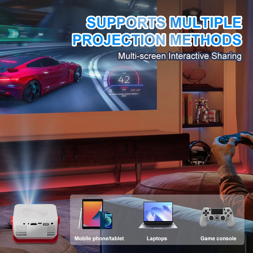ホットミニスマートプロジェクターHD 1080PビデオWIFI LEDランプワイヤレス携帯電話ホームシアター屋外ポータブルミニプロジェクター