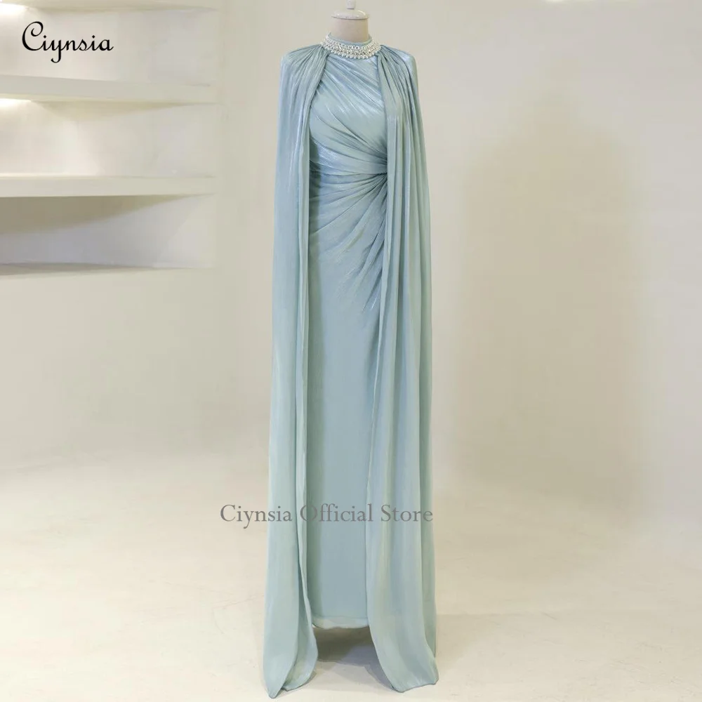 

Ciynsia Abendkleider Исламские мусульманские вечерние платья Женское элегантное вечернее платье с бусинами и кристаллами на шее с длинными рукавами Vestidos De Gala