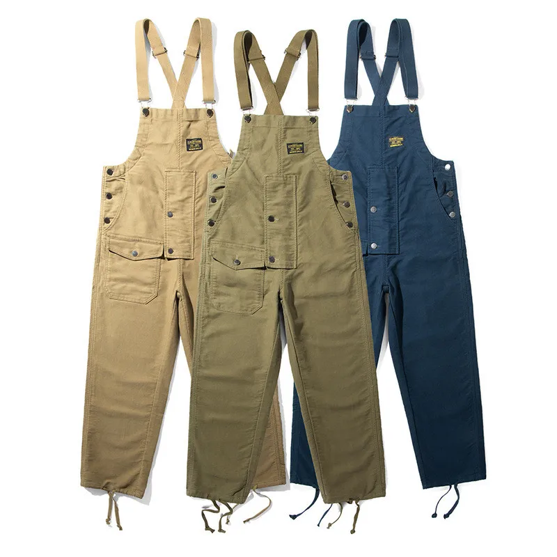 

Autumn New American Retro Navy Deck Moleskin Overalls Bibs for Couples 100% Cotton Washed Jumpsuit Loose Labor Work Casual Pants