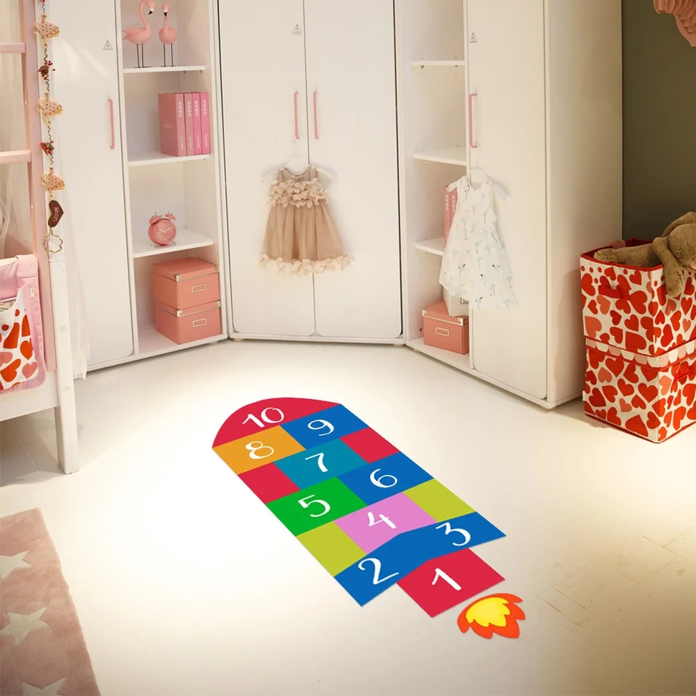 Number Hopscotch Wall Decals Non Slip PVC Floor Stickers Rocket Theme Game Art For Room Kindergarten For Playground Decoration