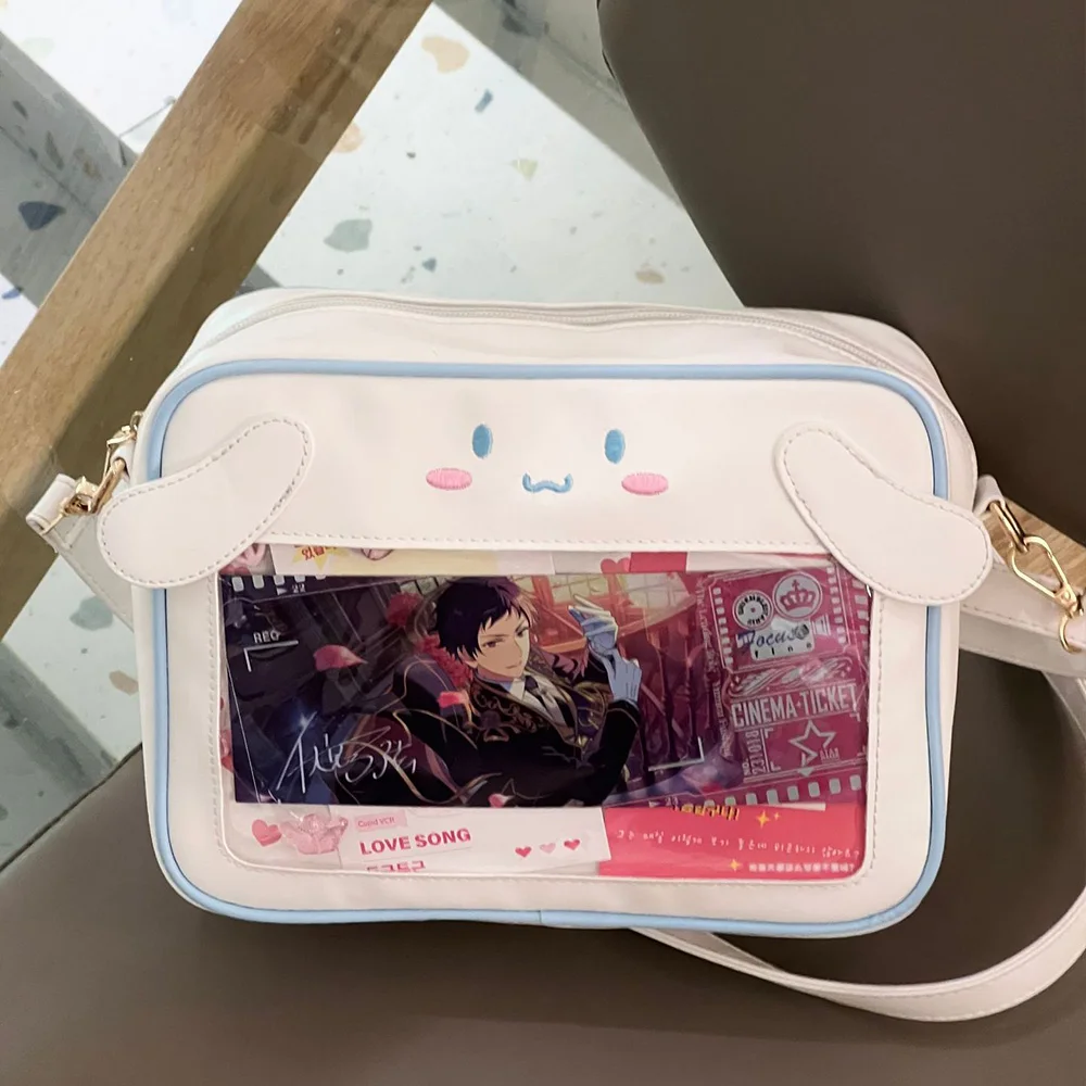 Sanrio Hello Kitty Cinnamoroll Kuromi Pu Square Bag Transparent Anime Pain Bag Cute Cartoon Handbag Women Shoulder Satchel Bagpack