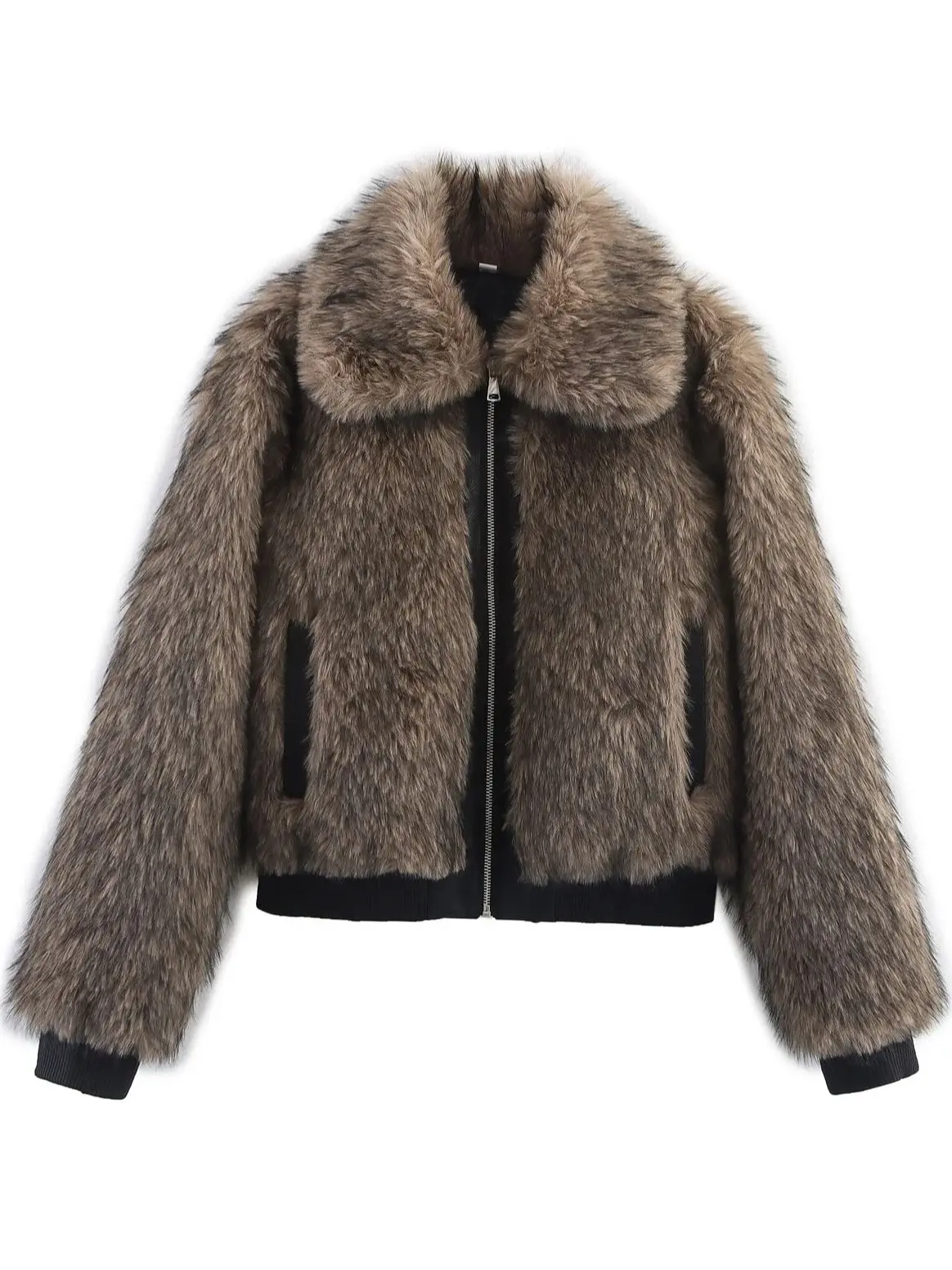 2025 inverno feminino elegante manga longa gola alta jaquetas de pele do falso senhora alta rua chique grosso quente solto casacos com zíper outerwear