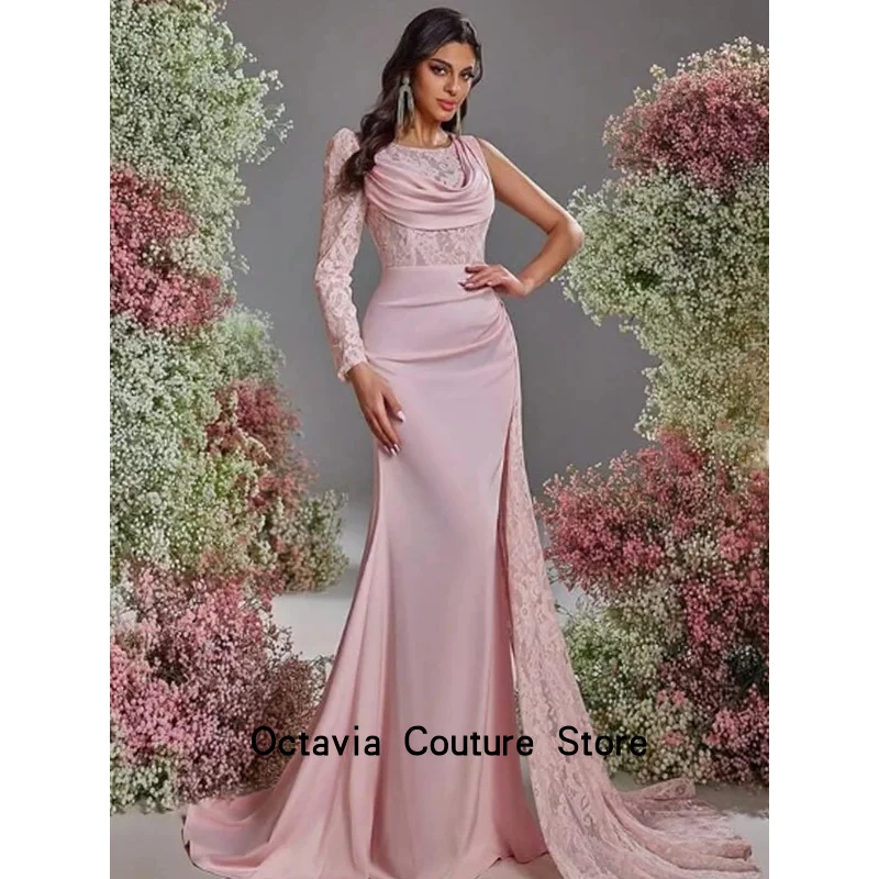 Personalizado exquisito clásico Formal Jersey plisado A-line vestidos largos vestidos de graduación moda alta calidad estilo moderno a juego