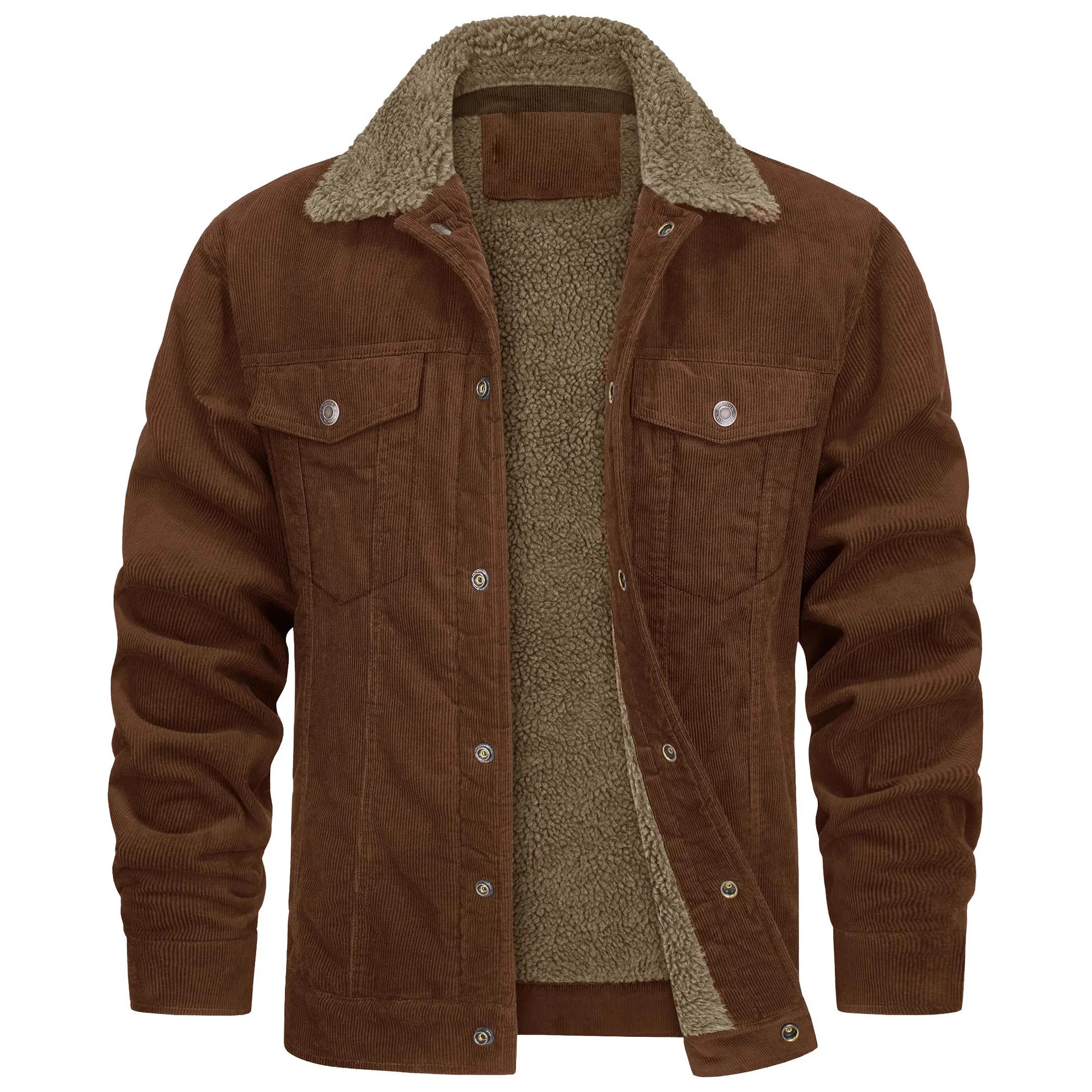 

Mens Solid Color Lapel Single Breasted Fleece Jacket Long Sleeve Warm Casual Coat Streetwear Fashion