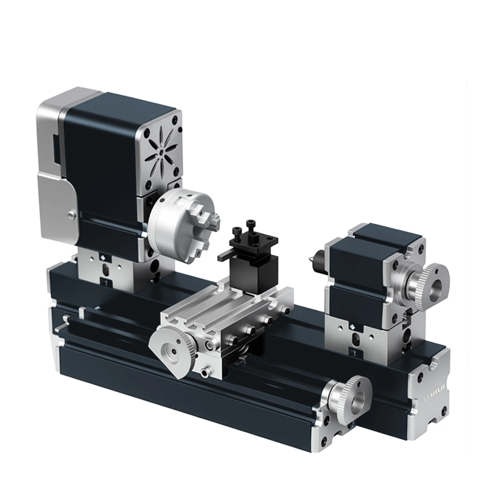 ZHRUI Miniature Metal Lathe 50mm Center Electroplated Heighten Mini DIY Lathe for Processing Aluminum,Wood, Plastic Materials