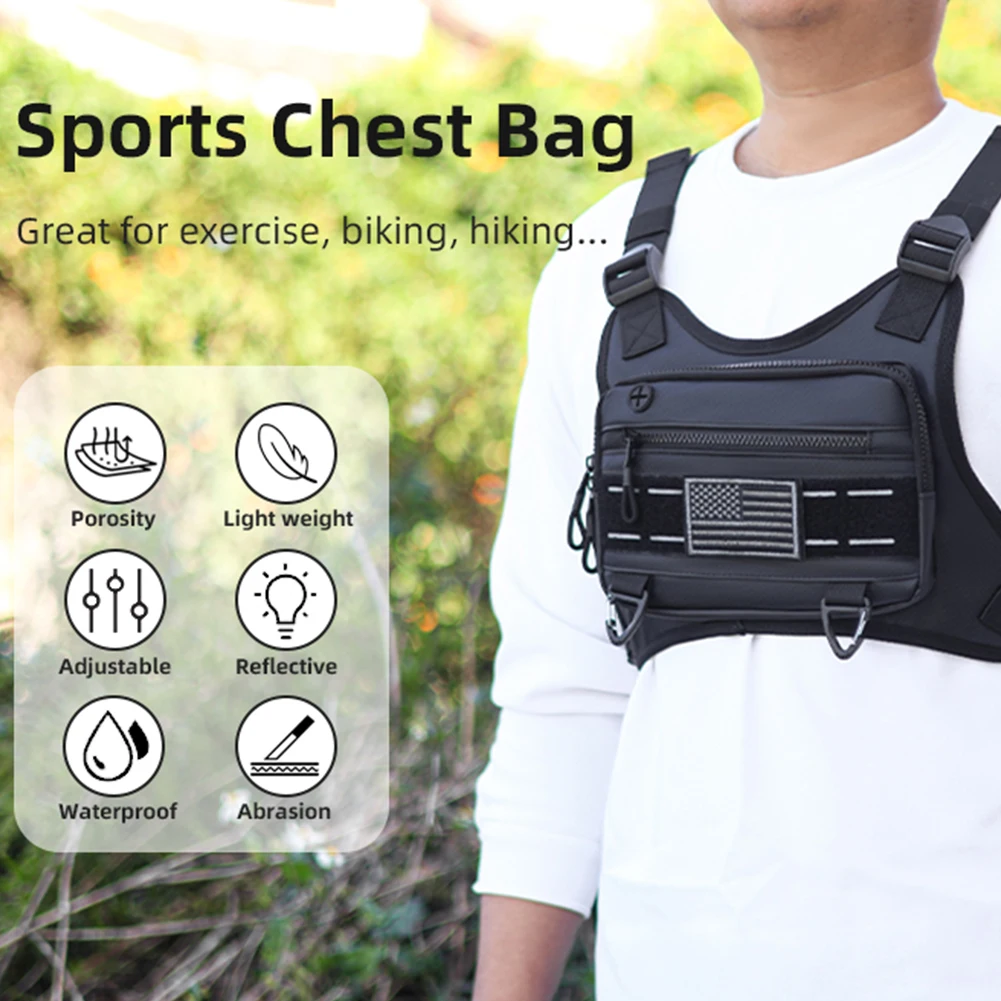 Unisex Sports Chest Bag with Adjustable Straps Lightweight Front Vest Bag Large Capacity Outdoor Cycling Climbing Bag