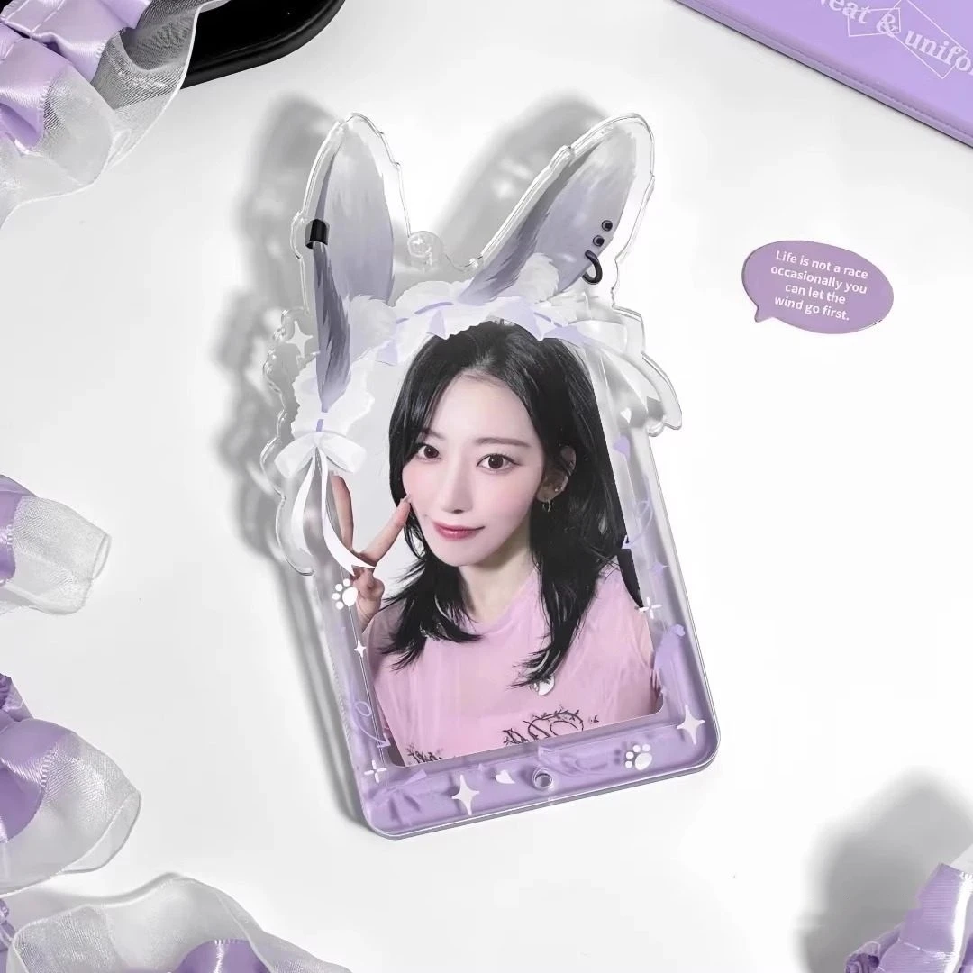 Kpop Photocard Holder Crystal-Clear Cute Animal Ears Card Holder 3 Inch Photocard Case Portable Mini Photo Organiser For Keys