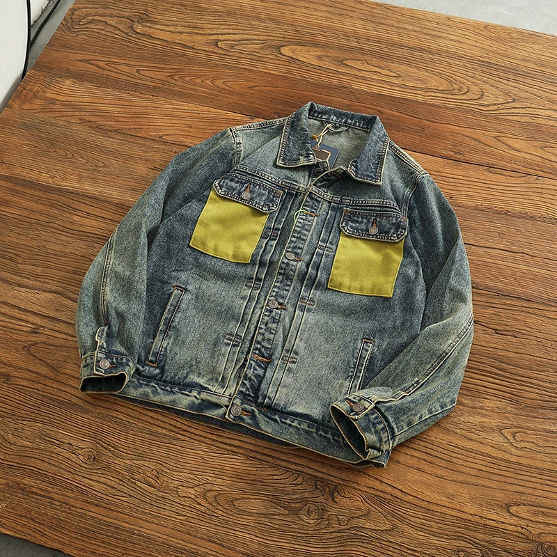 

Color Blo Denim Workwear Jaet for Men Trendy Thi Retro Utili Sle Long Sve Casual Outerwear Faion Urban Sle