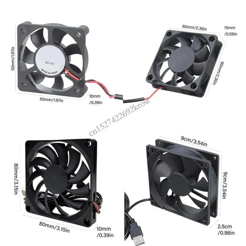 USB Cooling Fan 5V High Quiet Operation for PC Electronics 50/60/80/90mm Size Options Available