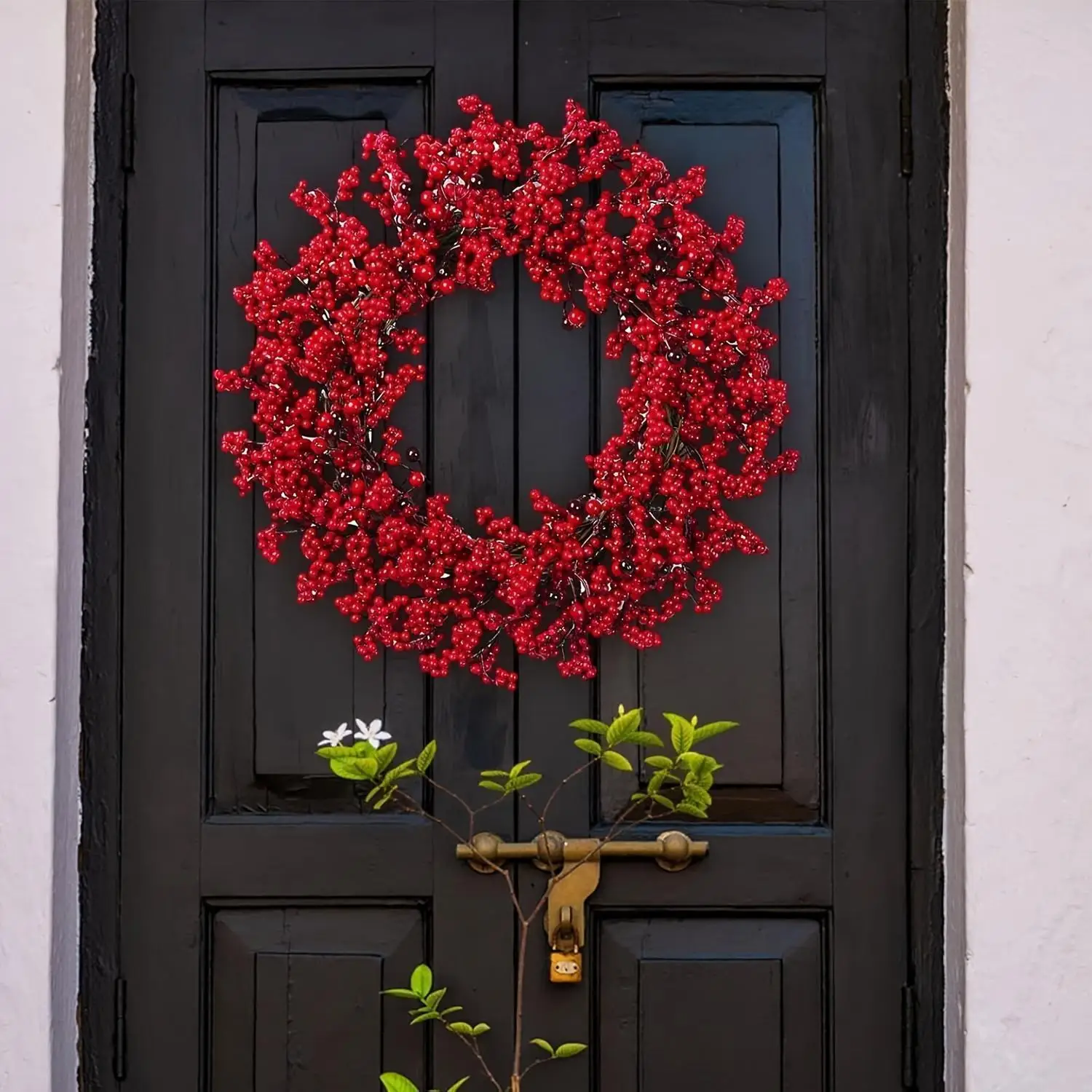 Red Berry Winter Wreath Christmas Red Berry Wreath - Artificial Twig Garland Winter Decorations for Front Door