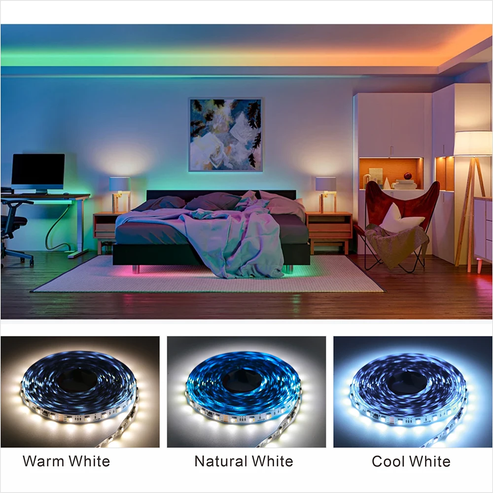 شريط إضاءة LED بكسل WS2805 RGBCCT 5in1 مصباح LED قابل للعنونة ثنائي الإشارة RGB WW CW (3000K - 6500K) 12V/24V 60LEDs 1IC لـ 3/6