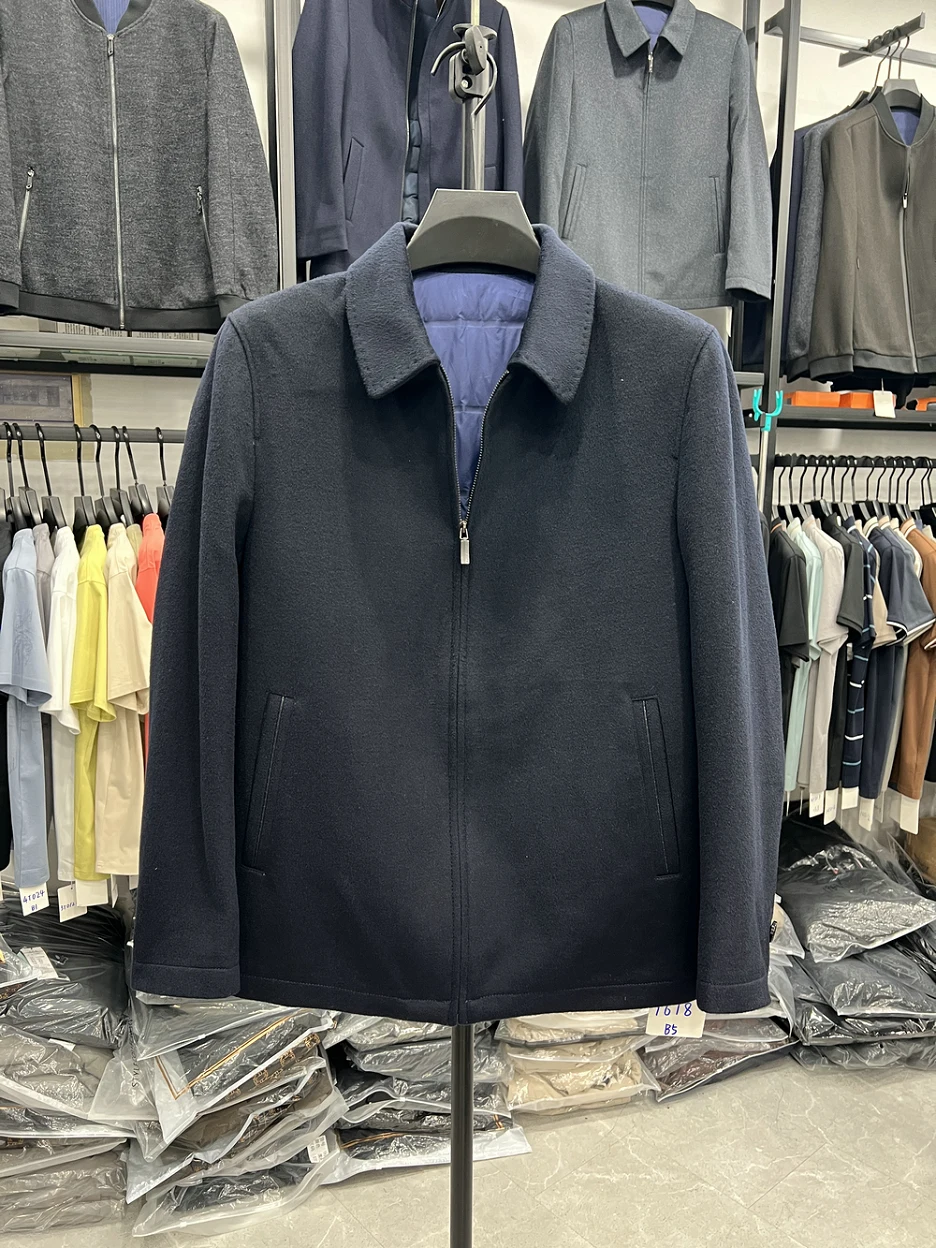 

Утепленная шерстяная куртка-пуховик с воротником, деловой повседневный стиль, теплая зимняя куртка из утиного пуха для мужчин среднего возраста